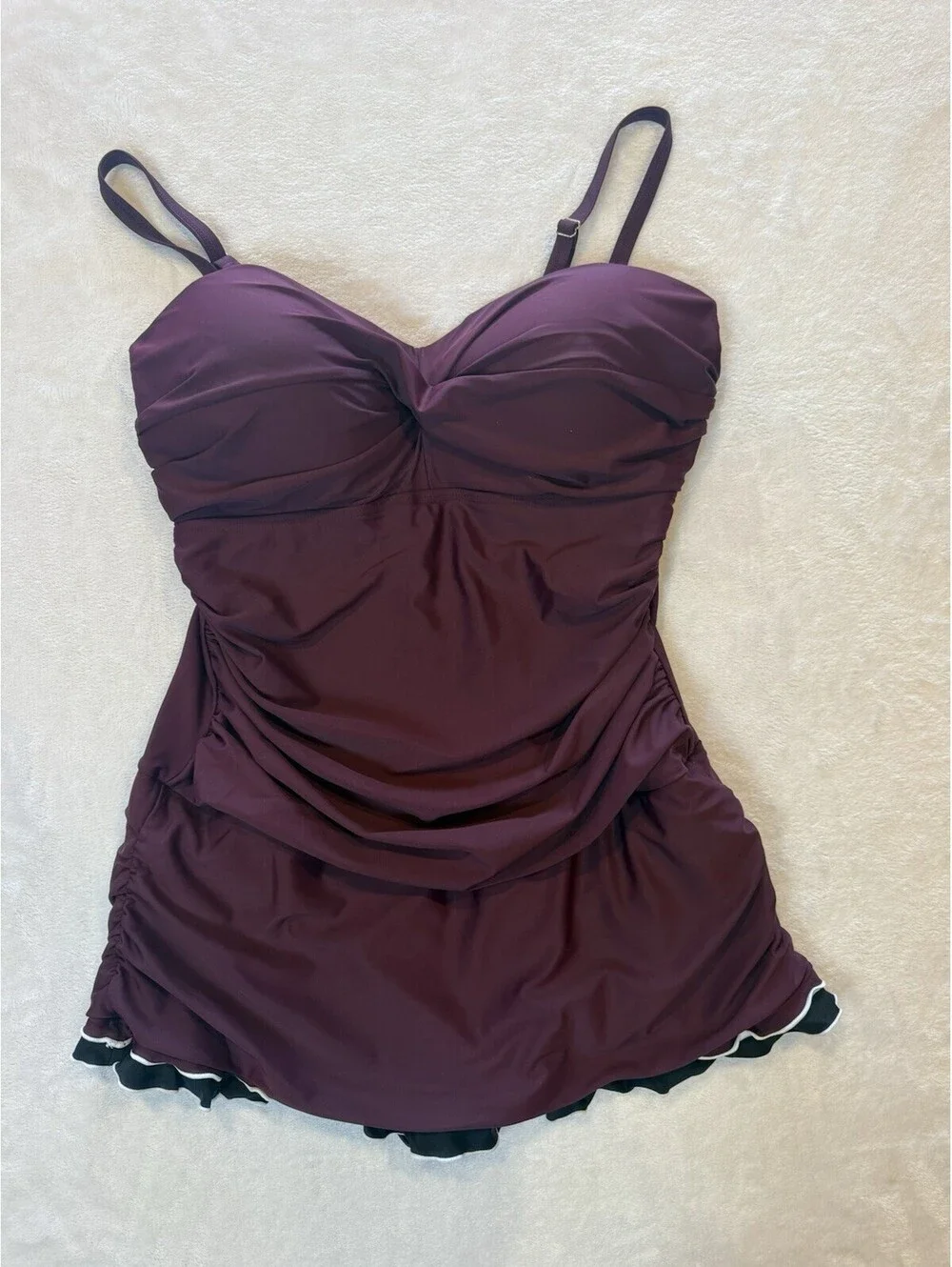 Hilor Women's 16 Burgundy One Piece Swim With Tummy Control Adjustable Straps